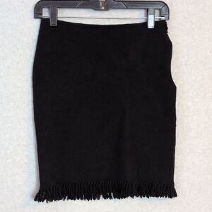 Linda Allard Ellen Tracy Black Fringe Wool Skirt Women's 4